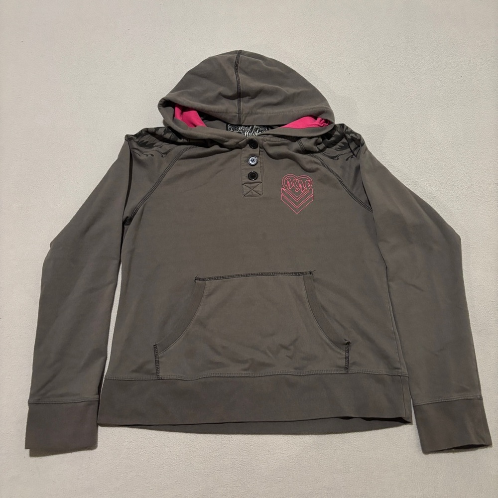 Metal Mulisha Hoodie‎ Gray Y2K Graphic Fall Outdoor Casual Size Medium